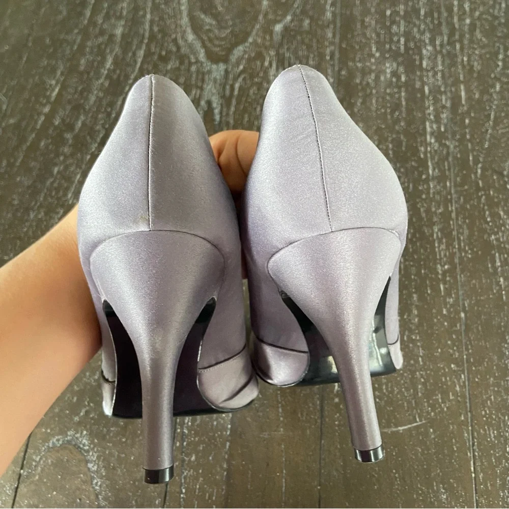 Nina Steel Grey Peep Toe Bow‎ Satin Pumps Heels Special Event Wedding 9M Dressy